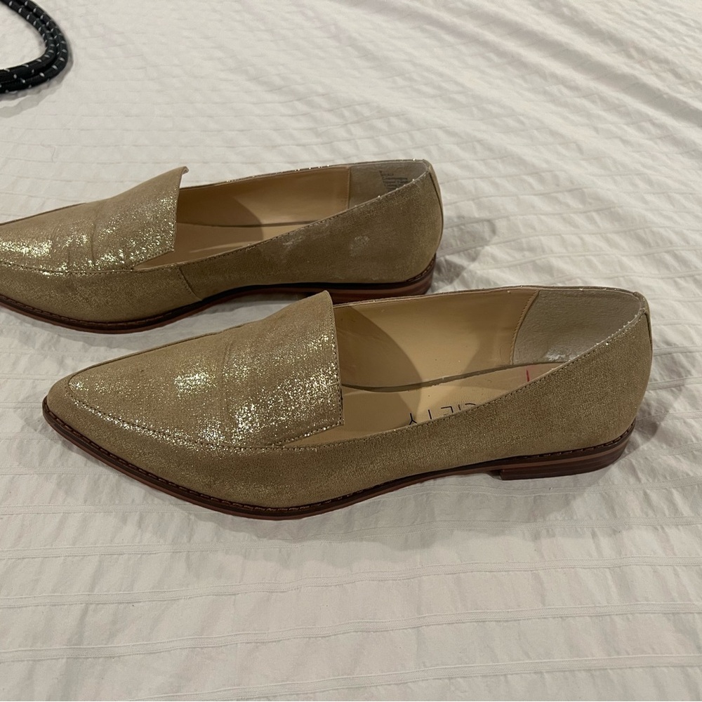 Sole Society Shimmery Gold Pointed Slip-On Loafers